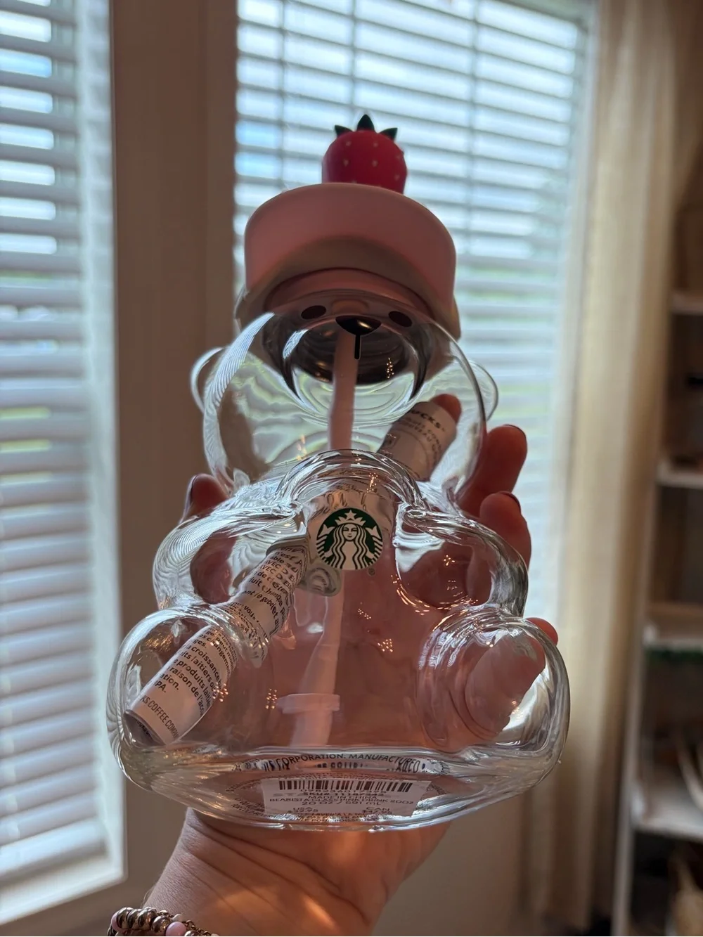 Starbucks Bearista Glass Cold Cup Strawberry Hat Tumbler 24oz NEW with Tags